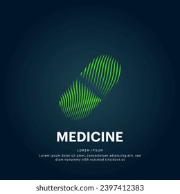 einfache Linie Art Pill Logo. Kreative Kapsel, Pille-Logo, Vektorgrafik auf dunklem Hintergrund. Logo des Arzneimittels, Vektordesign-Vorlage - EPS10
