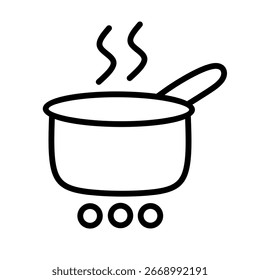 Olla de arte de línea simple con ilustración de icono de vapor y estufa