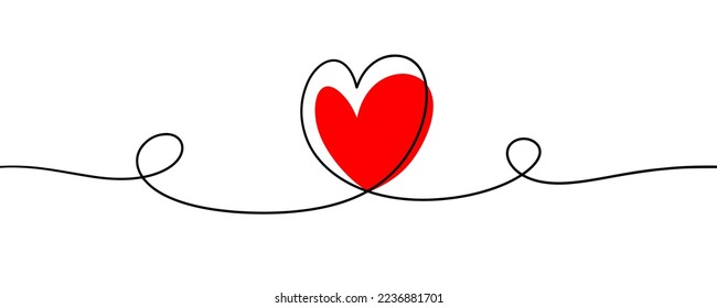 Simple line art red love banner background design vector. 