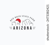 Simple line art red rock state park arizona logo vector illustration design. Minimalist adventure logo label concept.