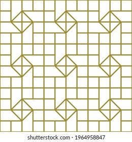 Arte de línea simple repetir el patrón de mosaico cuadrado de contornos de oro en un fondo blanco, ilustración de vector geométrico