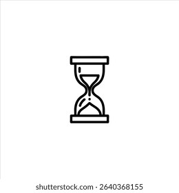 A simple line art representation of an hourglass with sand, symbolizing time, patience, and deadlines. Isolated on a white background.