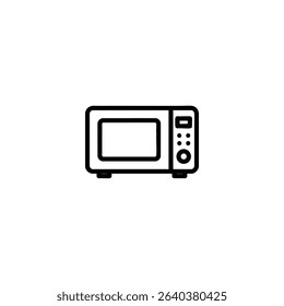 A simple line art representation of a microwave oven, symbolizing kitchen appliances, cooking, and heating food. Isolated on a white background.