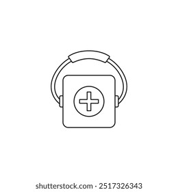Arte de línea simple que representa un botiquín de primeros auxilios, perfecto para transmitir preparación para emergencias o asistencia médica