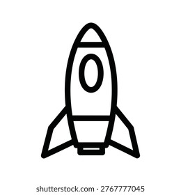 Simple line art rocket icon symbolizing rapid ascent and business expansion. Clean vector style, perfect for startup branding, finance, or technology marketing.