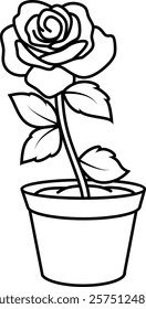 simple line art rose illustration for coloring page
