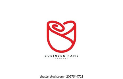Simple Line art Roses Bloom Flower Cosmetics Logo Design