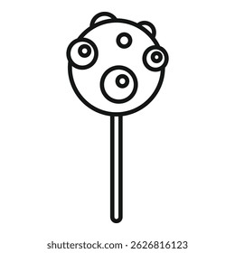Simple line art of a round lollipop with eyes, ideal for projects related to halloween, sweets, or spooky treats