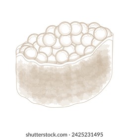 Simple línea de arte huevos de salmón sushi o sushi ikura ilustración vectorial logo