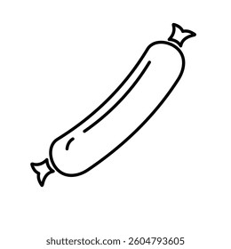 Simple line art of a sausage, isolated on white background. Perfect for food-related designs, menus, or culinary illustrations. Clean and minimalist style.