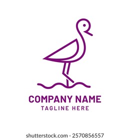 Simple line art sea bird logo design template for abstract business