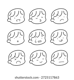 Conjunto de arte de línea simple de expresiones faciales infantiles que muestran varias emociones