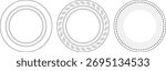 Simple line art set of three plate designs: plain, leaf motif, and dotted. Great for use in kitchen, dining, or restaurant themed illustrations.