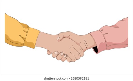 simple line art of shaking hands collaboration symbol vector art isolated on white background