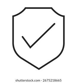 Simple line art shield with checkmark icon represents security safety and approval concepts