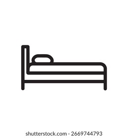 Simple line art silhouette of a bed with pillow isolated on white background