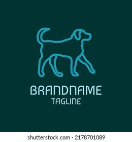 Simple line art silhouette illustration of full-body standing dog circular logo design. EPS8