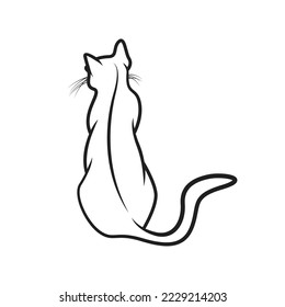 simple line art of sitting cat logo vector