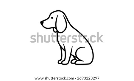 Simple Line Art Sitting Dog Icon on White Background