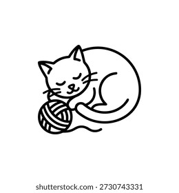 Einfache Linie Kunst Schlafen Katze mit Garn Ball Illustration Symbol