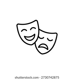 Simple Line Art Smiling and Sad Masks Drama Show Icon