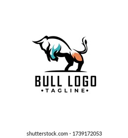 Simple line art strong bull logo design vector template