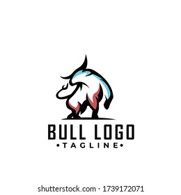 Simple line art strong bull logo design vector template