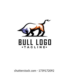 Simple line art strong bull logo design vector template