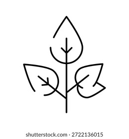 Simple line art style drawing of a plant stem with three leaves, symbolizing nature, ecosystem, growth, and environmental sustainability in a clean, modern illustration