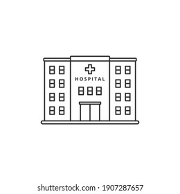 Simple Line Art Style Of Hospital Building Vector Isolated On White Background. Linear Style Of Hospital Building Icon