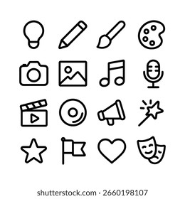 Simple Line Art Style Media Entertainment Outline Icon Collection