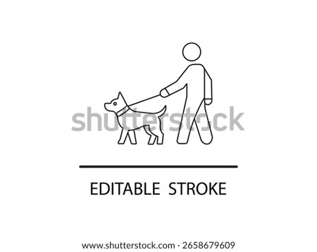 Simple line art style showing a person walking their dog, perfect for pet product ads or lifestyle content about pet ownership.