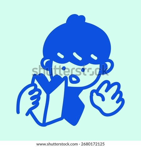 Simple Line Art Style Surprised Boy Reading a Book Illustration