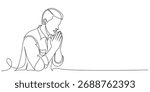 Simple line art style vector illustration of a man in praying