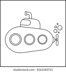 simple line art submarine illustration for coloring page