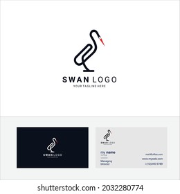 Simple A line art swan logo design template