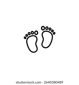 A simple line art symbol showing a pair of baby footprints, representing newborns, birth announcements, and cherished memories. Isolated on a white background.