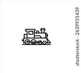 A simple line art symbol of a train engine or locomotive in profile. Monochrome pictogram with a bold uniform stroke, isolated on a white background.