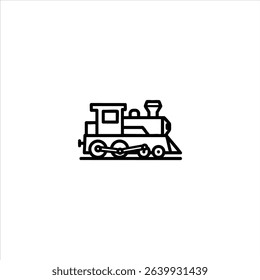 A simple line art symbol of a train engine or locomotive in profile. Monochrome pictogram with a bold uniform stroke, isolated on a white background.