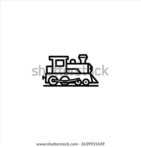 A simple line art symbol of a train engine or locomotive in profile. Monochrome pictogram with a bold uniform stroke, isolated on a white background.