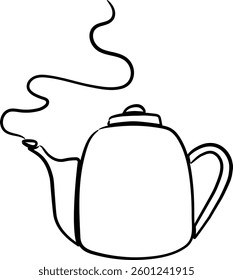 Simple Line Art Teapot with Curling Steam