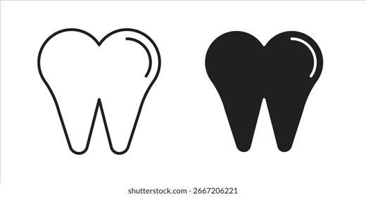 Einfaches Strichart-Zahnsymbol, in weißen und schwarzen Variationen dargestellt, einzeln auf weißem Hintergrund. Perfekt für Zahn- oder Gesundheitsdesigns.