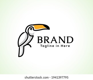 simple line art toucan bird perch logo symbol illustration inspiration