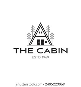Arte de línea simple Cabina Triangle con árbol Logo de madera de época Inspiración de diseño