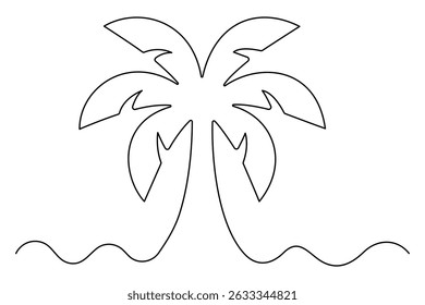 Simple line art of a tropical island with palm tree
