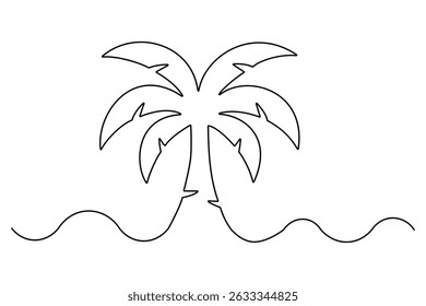 Simple line art of a tropical island with palm tree
