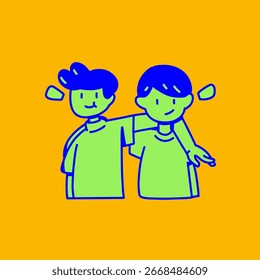 Simple Line Art Two Boys Hugging Each Other Illustration Graphic Element