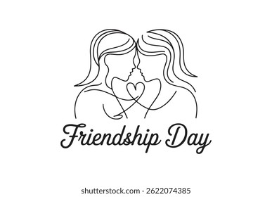 Simple Line Art of Two Faces Embracing Friendship Day