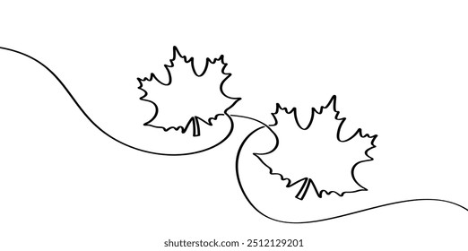 Simple line art of two maple leaves connected by flowing curves. A clean, minimalist design perfect for autumn-themed projects and decorations.