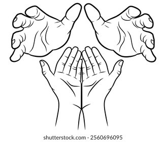 Simple line art of two praying hands, minimalist design, spiritual symbol.